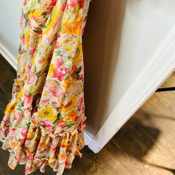 Mac Duggal 9174 Long Formal Multicolored Floral Print Chiffon Gown Dress Size 10